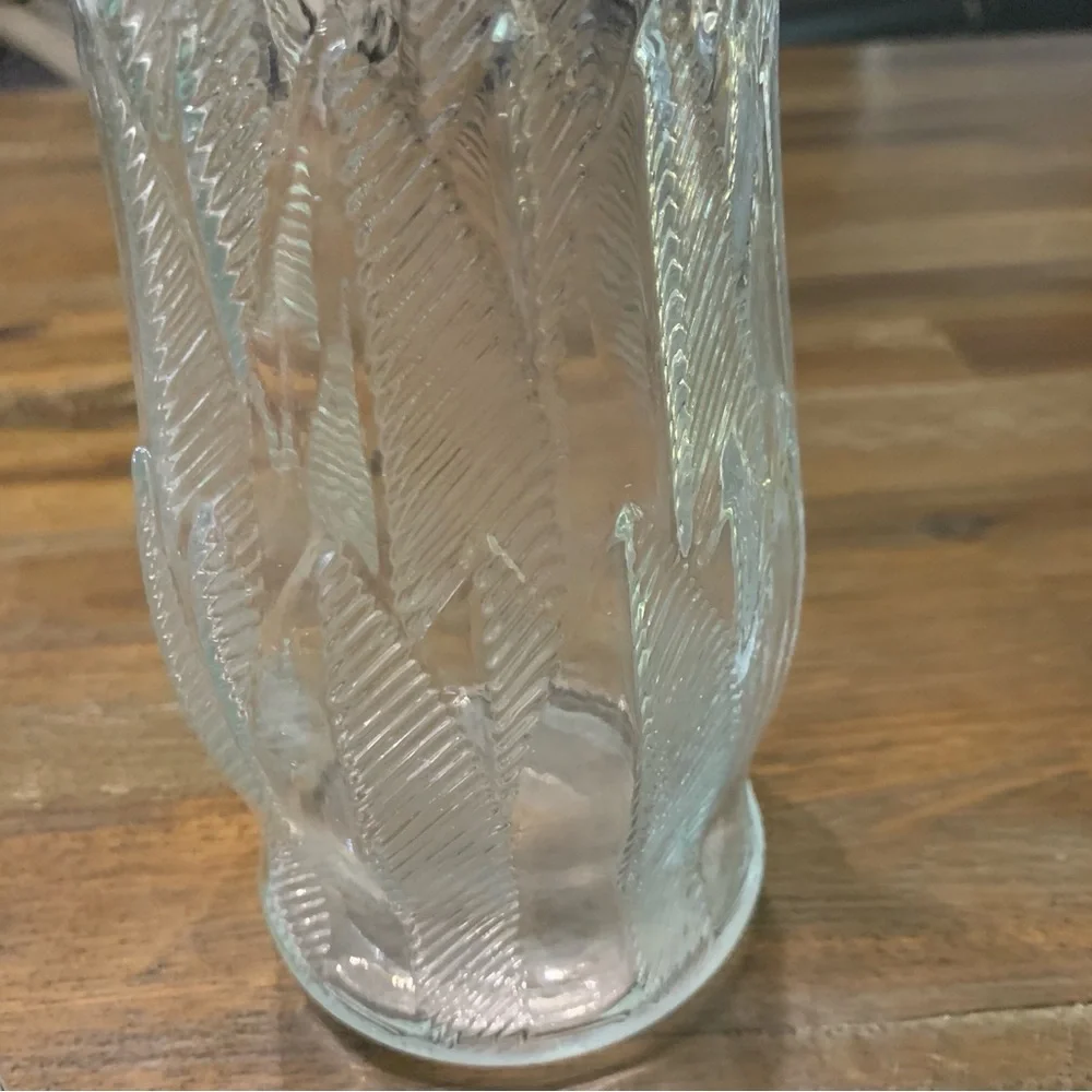 Clear glass floral vase with etched design